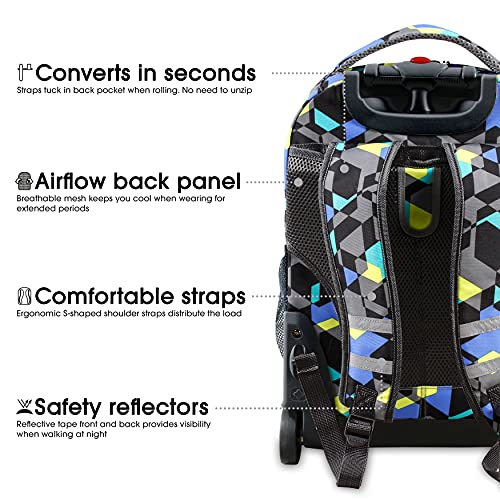 J World Sunrise Kids Rolling Backpack with Wheels for Girls Boys, Roller Bookbag for School, 18 x 13 x 9 Inches, Cubes - color: Cubes