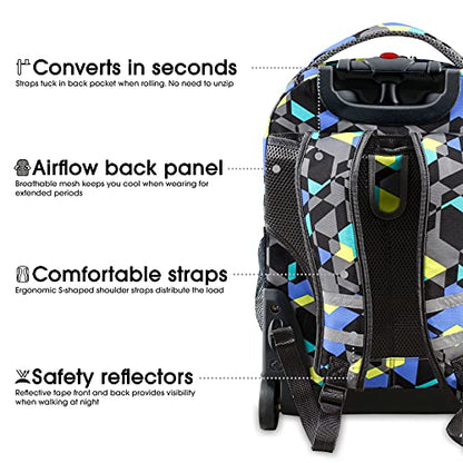 J World Sunrise Kids Rolling Backpack with Wheels for Girls Boys, Roller Bookbag for School, 18 x 13 x 9 Inches, Cubes - color: Cubes