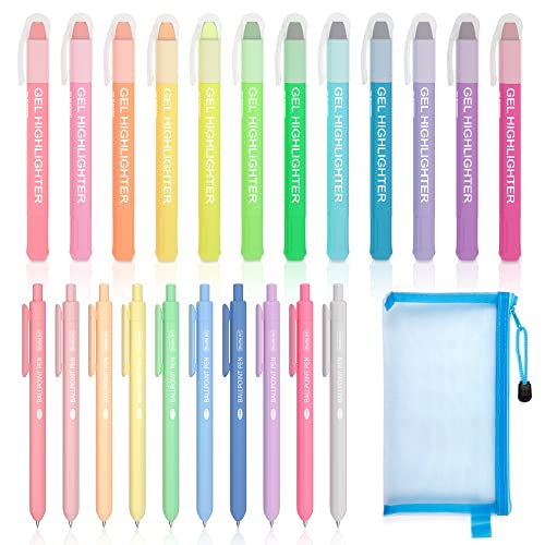 Bible Highlighters and Pens, 22 Pack Journaling Kit, 12 Colors Gel Highlighters and 10 Colors Ballpoint Pens with a storage bag, Bible Markers No Bleed Through by Shuttle Art - size: 22 Pack (12 Gel Highlighters, 10 Ballpoint Pens)