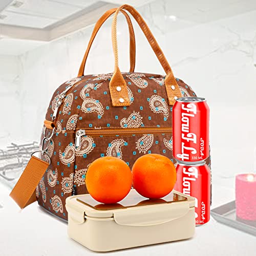 FlowFly Insulated Lunch Bag With Shoulder Strap for Women, Men, and Kids, Large and Reusable, Handle, Freezable Work and School Travel Tote and Meal Prep Organizer,Cashew - color: Cashew