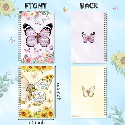 Xqumoi 2Pack A5 Floral Cross Butterfly Religious Spiral Notebooks - God Says You Are Bible Verse Ruled Journal Writing Hardcover Notebooks Christian Christmas Gift Sunday School Supplies - style: B-Butterfly