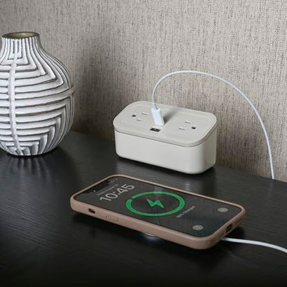 CubieMini - Tabletop Power Strip Charging Station with Outlets and USB Ports (Latte) - color: Latte