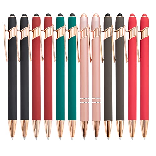 PASISIBICK 12 Pieces Ballpoint Pen with Stylus Tip, 2 in 1 Stylus Pens Stylish Pen, Metal Stylus Pen for Touch Screens, 1.0 mm Black Ink(Pack of 12) - color: 12 Pcs Stylus Pens-5