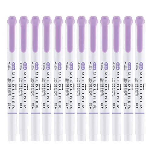 Zebra Pen Mildliner Dual-Tip Highlighters, Broad and Fine Tips, Ideal for Bible Highlighting, No Bleed, School Supplies, Teacher Supplies, and Office Supplies, Mild Violet Ink, 12-Pack (78180upc) - color: Violet