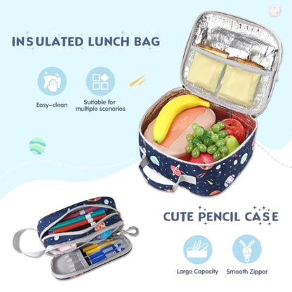 Rolling Backpack for Boys, 3PCS Roller School Backpacks for Boys with Lunch Bag and Pencil Pouch, Kids Bookbag School Bag with Wheels for Kindergarten Elementary Middle School Travel - color: Grey Space