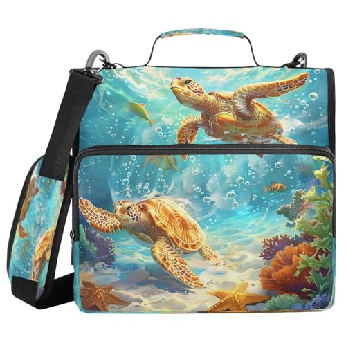ALAZA Zipper Binder 3 Ring Sea Turtles on The Sea Binder Organizer with Zipper and Shoulder Strap Large Capacity Multi-Pocket Trapper Keeper File Folder for Office Supplies - color: Multicolored 27