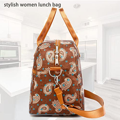 FlowFly Insulated Lunch Bag With Shoulder Strap for Women, Men, and Kids, Large and Reusable, Handle, Freezable Work and School Travel Tote and Meal Prep Organizer,Cashew - color: Cashew