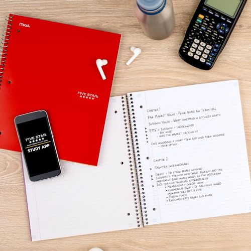 Five Star Spiral Notebook + Study App, 3 Subject, College Ruled Paper, Fights Ink Bleed, Water Resistant Cover, 8-1/2" x 11", 150 Sheets, Red (72065) (Pack of 2) - color: Fire Red, size: 1 Count (Pack of 2)
