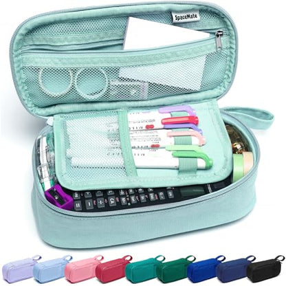 SPACEMATE Pencil Case Pouch Box Bag School Supplies Girls Boys Kids, Cute Preppy Stuff Large Big Capacity Aesthetic Pen Organizer, Back to College Stationary, Eggshell Blue, Heavy Duty Canvas, 1800ml - color: Eggshell Blue