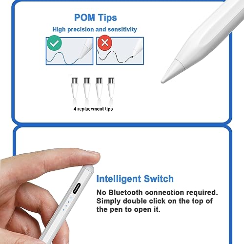 Stylus Pens for Touch Screens Power-Display Tablet Pen POM Tip Magnetic Digital Touch Pen Compatible with iPhone/iPad/iPad Pro/Lenovo/Switch 1/2/Other Smartphone and Tablet Devices (White) - color: 2SS-White
