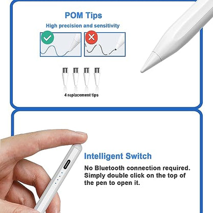 Stylus Pens for Touch Screens Power-Display Tablet Pen POM Tip Magnetic Digital Touch Pen Compatible with iPhone/iPad/iPad Pro/Lenovo/Switch 1/2/Other Smartphone and Tablet Devices (White) - color: 2SS-White