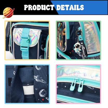 Meetbelify Kids Rolling Backpack with Wheels for Boys Rolling Backpacks with Lunch Box for Elementary School Students 3 in 1 Travel Luggage Suitcase for Boys Age 8-10 - color: Space 01