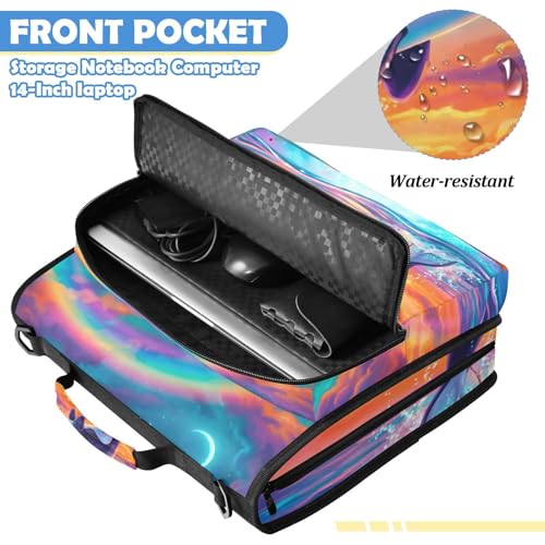 Dolphin 2-inch 3 Ring Zipper Binder with Shoulder Strap Holds 14 Inch Laptop for Students and Office - color: Rainbow Dolphin