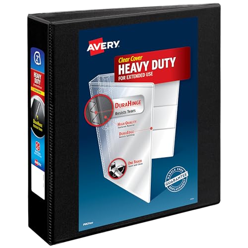 Avery Heavy-Duty View 3 Ring Binder, 2" One Touch Slant Rings, 530-Sheet Capacity, 2.8 Inch Wide Spine, Great for Home, School Supplies, Office, or Organization Needs, 1 Black Binder (05500) - size: 2"