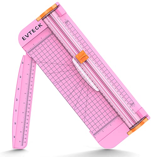 Evteck Paper Cutter 12 Inch Paper Trimmer Slider Crafting Scrapbooking Supplies for A4 Vinyl Photo Cardstock with Security Blade and Foldable Ruler - color: Pink