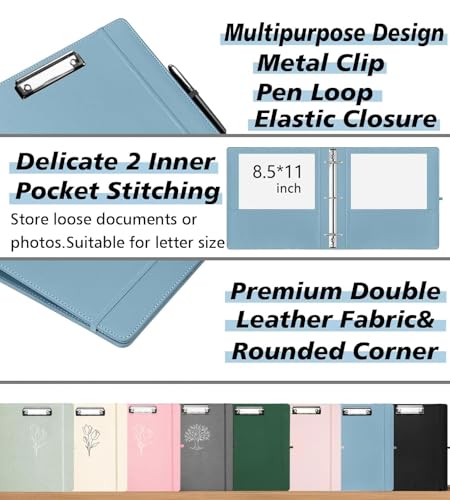 2 Inch 3 Ring Leather Binder Organizer, BVSSX Three Ring Binders with Clipboard, Plastic Folder, 5-Tabs Pocket Dividers with Sticker Labels, Pen Loop, Elastic Strap (Blue, Letter Size) - color: 4-blue, size: 2in（Letter Size）
