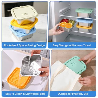 2 Pack 32oz Stainless Steel Snack Containers with Silicone Lids, Leakproof Airtight Metal Bento Box, Reusable Food Storage for Meal Prep, Sandwich, Travel, Stackable BPA Free (2pack-B) - color: 2pack-B