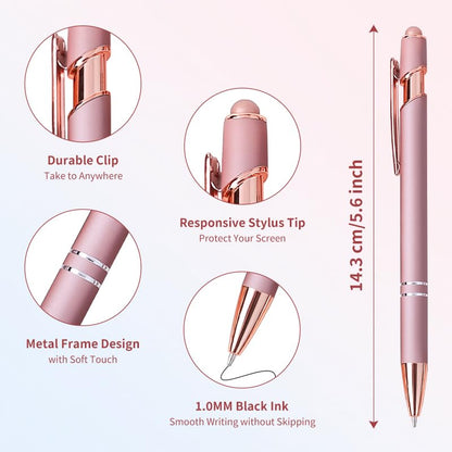8 Pack Rose Ballpoint Pen with Stylus Tip Stylus Pens | Metal Stylus Pens for Touch Screens, 1.0 mm Black Ink - color: 8 Pack-Rose Gold