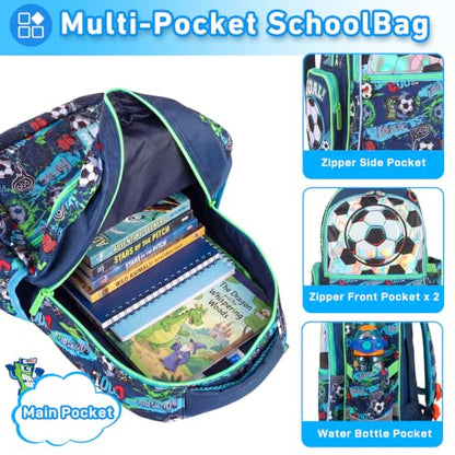 Kids Backpack for Boys with Lunch Box, Rolling Backpack with Wheels, Cute Soccer Kids Roller Elementary SchoolBag Middle-School Bookbag Back to School Gift - color: L23. Soccer