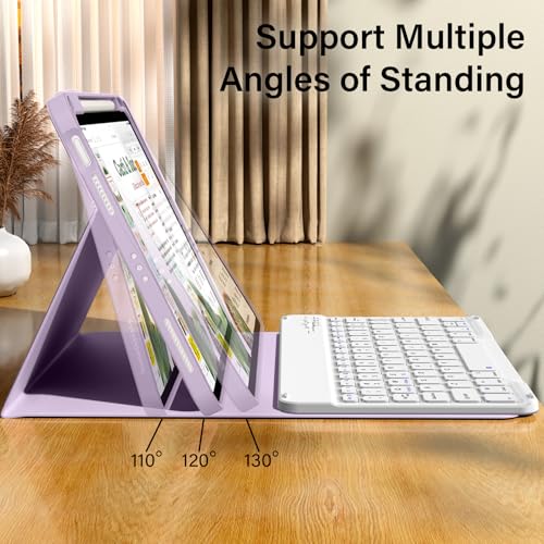 kenke for iPad 11/10th Gen Case with Keyboard 11/10.9 inch 2025 A16/2022, Detachable Wireless Bluetooth Keyboard Case with Bulit-in Pencil Holder, White Square Keycaps (Purple) - color: Taro