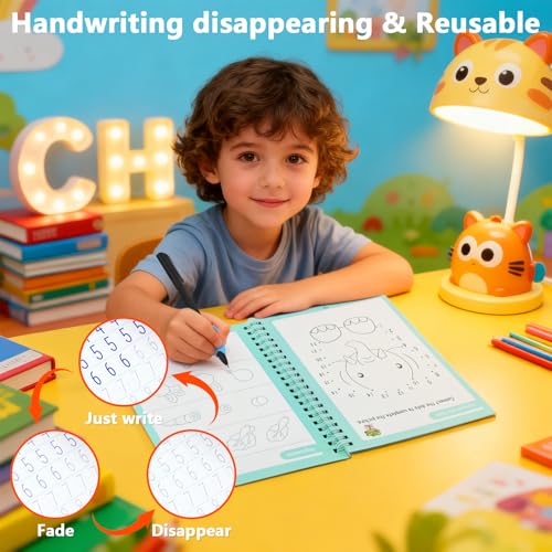 Magical Handwriting Workbooks, Handwriting Practice Magic Copybook for Preschool Learning Activities, Grooved Handwriting Practice for Kids Ages 3-5, Reusable Copybook Grooves Template Design - color: 5 Books