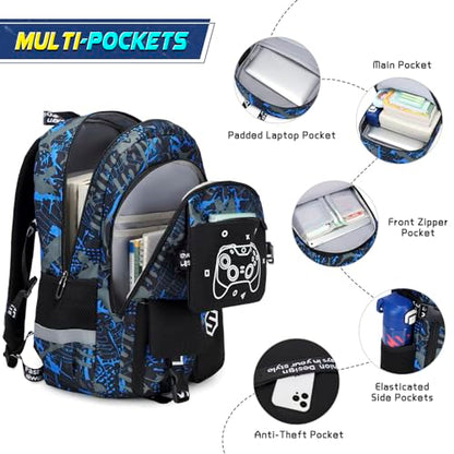 Scothen Boys Backpack, Cool Luminous School Backpacks for Boys with Lunch Bag Pencil Case, Kids Backpack Kindergarten Elementary Middle School Book Bags for Teen Boy Children with USB Charging Port - color: Cool Blue