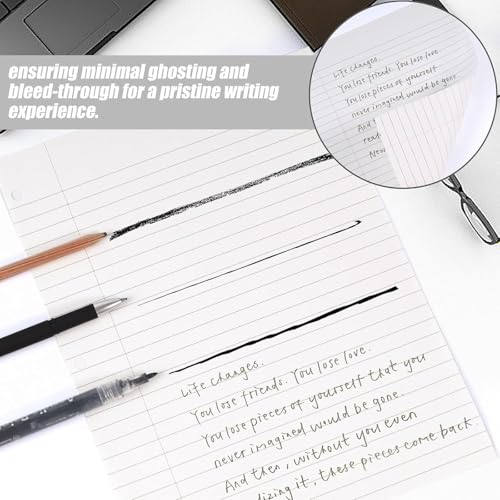 200 Sheets Wide Ruled Loose Leaf Paper, 100 Purple & 100 White 8"x10.5" Punched for Binders, Fights Ink Bleed, Ideal for School, College & Office Use
