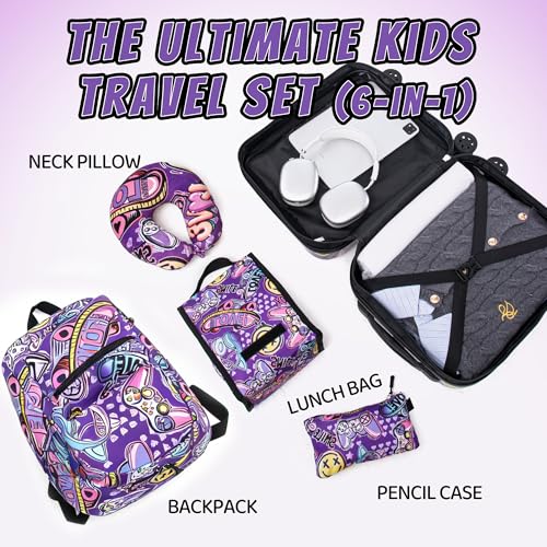 16’’ Kid’s Luggage Set with Spinner Wheels, Hardside with Suitcases,6 Piece | Carry on Luggage, Travel Rolling Luggage Airline Approved Suitcase Set with Spinner Wheels Girls Boys - color: Emoji