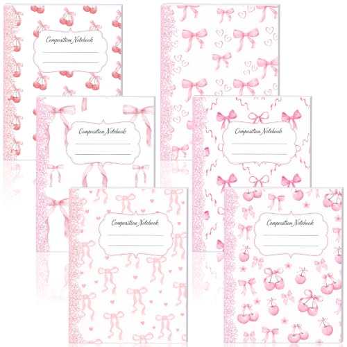 Fullhawl 6 Pack Composition Notebook College Ruled Bulk Light Pink Bow Composition Notebook Preppy Aesthetic for Back to School Supplies 110 Pages 9-3/4 x 7-1/2" Journal for First Day of School Office - color: Light Pink, size: College Ruled