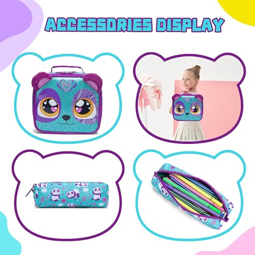 Cute Rolling Backpack for Girls Backpacks with Wheels for Elementary Students Kids 3 in 1 Travel Luggage Carry on Suitcase with Lunch Box for Girls Age 8-10 - color: Blue Purple