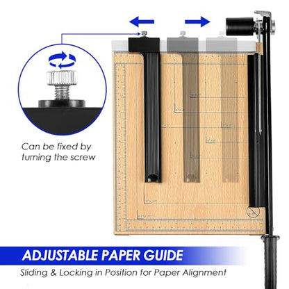 CreGear 12" Wood Paper Cutter, Heavy Duty Trimmer Cuts 12-16 Sheets | With wood base, dual-scale ruler, adjustable guide, safety guard rail, and blade lock for crafts, cardstock, and DIY projects