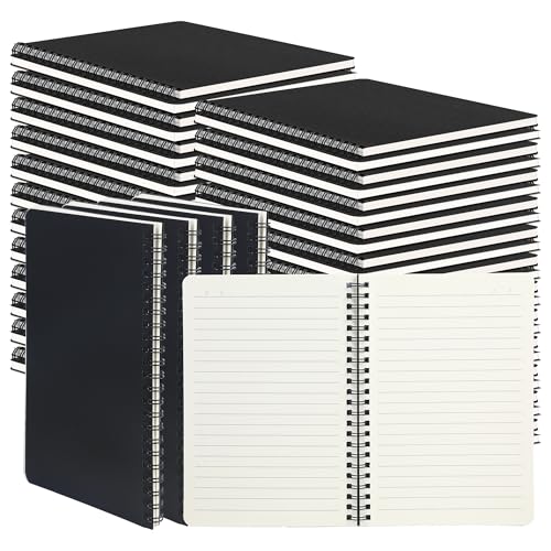 miikoul 60 Packs A5 Spiral Notebooks, Black Ruled Notebooks Bulk, 8.0"×5.6", 60 Sheets/120 Pages, Hardcover Lined Journal Notepad Travel Notebooks for Office and Back to School Supplies - color: Black, size: 60 Pack