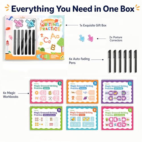 Large Magic Grooved Writing Practice for Kids 3-5, Grooved Writing Books for Kids 6-8, Handwriting Practice Ages 5-7, Preschool Learning Activities (Practice 6-Books)