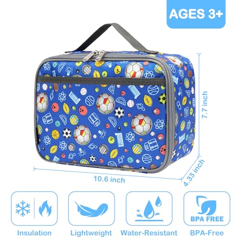 FlowFly Kids Lunch box Insulated Soft Bag Mini Cooler Back to School Thermal Meal Tote Kit for Girls, Boys,football - color: Football#Navy