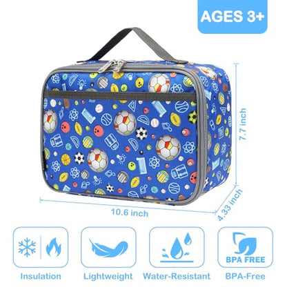 FlowFly Kids Lunch box Insulated Soft Bag Mini Cooler Back to School Thermal Meal Tote Kit for Girls, Boys,football - color: Football#Navy