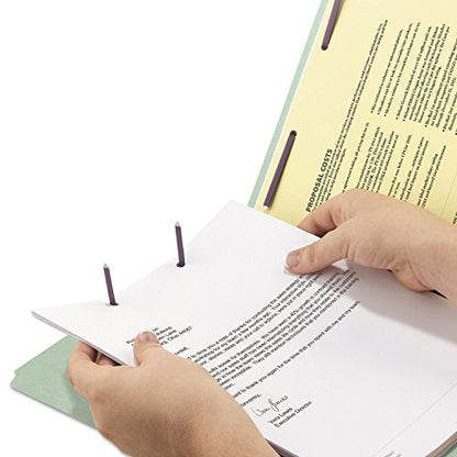 Smead End Tab Pressboard Fastener File Folder with SafeSHIELD Fasteners, 2 Fasteners, 3" Expansion, Letter Size, Gray/Green, 25 per Box (34725) - size: 3" Expansion