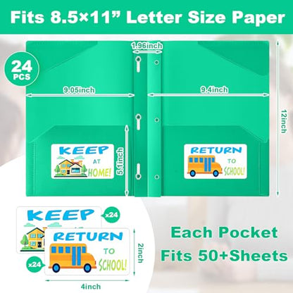 Henoyso 24 Set Take Home Folders with Clear Front Pocket, School-to-Home Communication Folder Bulk for Back to School Classroom, Heavy Duty Plastic Parent-Teacher Homework Folders (Green) - color: Green