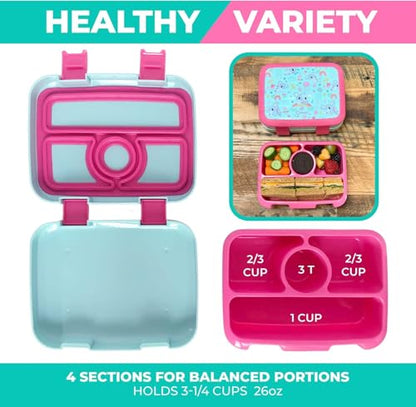 kinsho Bento Lunch Box for Kids Toddlers Girls, 4 Portion Sections Secure Lid, Microwave Safe BPA Free Removable Tray, Pre-School Kid Daycare Lunches Snack Container Ages 3 to 5, Pink Koala - color: Koala Bento