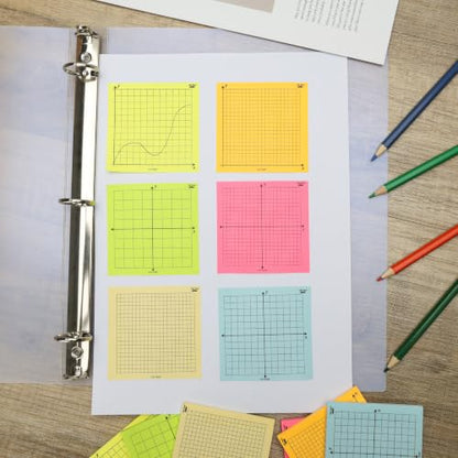 Mr. Pen- Graph Sticky Notes, 3x3 Inch, 6 Pads, 50 Sheets/Pad, 300 Sheets | 6 Grid Designs, Bright Colors, Square Graph Paper Notes, Grid Sticky Note Pads for Math, Study, Journals, Planners - color: Bright