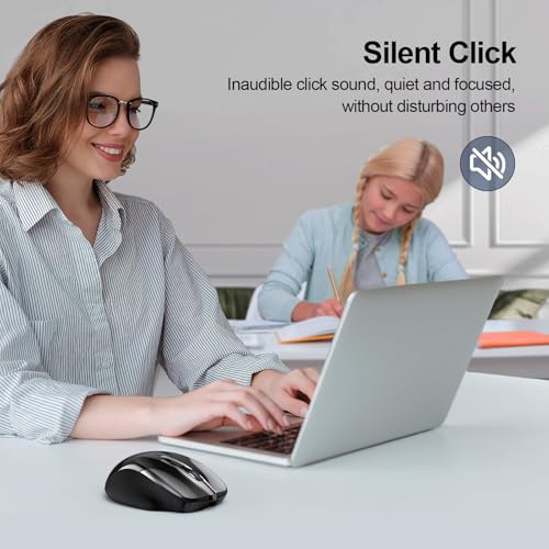 TECKNET Wireless Mouse, BT 5.0/2.4G, Rechargeable 6-DPI Silent, Black | Bluetooth 5.0/3.0 & USB A, 2-Device Easy Switch, Wide OS Compatible, 6 Buttons, 6-DPI up to 4800, Ergonomic for S to M Hands - color: Black