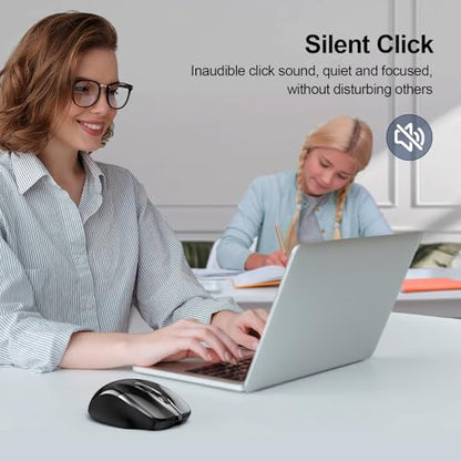 TECKNET Wireless Mouse, BT 5.0/2.4G, Rechargeable 6-DPI Silent, Black | Bluetooth 5.0/3.0 & USB A, 2-Device Easy Switch, Wide OS Compatible, 6 Buttons, 6-DPI up to 4800, Ergonomic for S to M Hands - color: Black