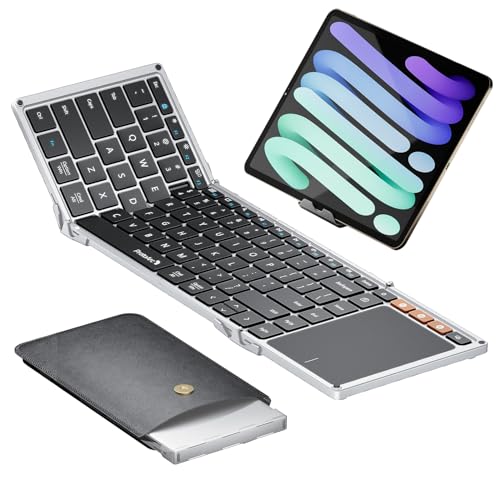 ProtoArc Foldable Keyboard with Touchpad, XK01 TP Folding Portable Keyboard, Full Size Keys, Large Trackpad Bluetooth Travel Keyboards for Laptop PC Tablet - Silver - color: Silver