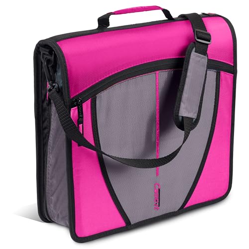 Case-it Mighty Zip Tab School Zipper Binder | 3-Inch O-Rings, 600-Sheet Capacity, 5-Subject Expanding File Folder, Multiple Pockets & Storage Organizer, Shoulder Strap | D-146 Magenta - color: H Magenta, size: 1 Pack