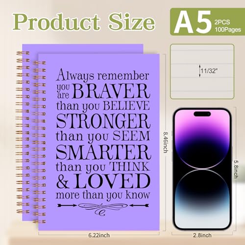 2Pcs Spiral Journal Notebook for Women Men, A5 Motivational Journal with 100 Pages, College Ruled Hardcover Notebook for Office School Home, Inspirational Gifts Encouragement Gifts - color: Purple