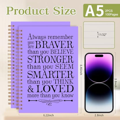2Pcs Spiral Journal Notebook for Women Men, A5 Motivational Journal with 100 Pages, College Ruled Hardcover Notebook for Office School Home, Inspirational Gifts Encouragement Gifts - color: Purple