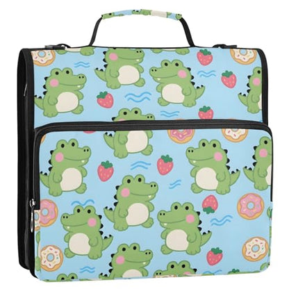 3 Ring Zipper Binder Dinosaur Strawberry Binders Bag with Shoulder Strap 500 Sheets Paper Organizer Trapper Keeper Documents Storage File Folder for School Office - color: A422