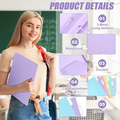12 Pack Pastel Plastic Pocket Folders with 3 Prongs & Tabs, Cute Folder, 2 Pocket File Folders for Letter Size Paper, Nurse Folder, Heavy Duty for School & Office Organization - style: 3 Prongs Fasteners Style