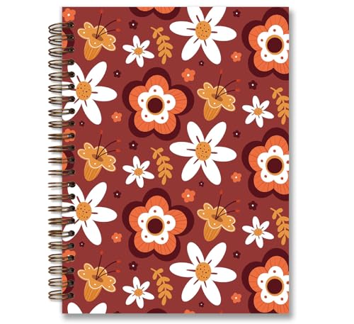 Vintage Aesthetic Floral Spiral Notebook,Red Notebook for Women,Watercolor Floral College Ruled Hardcover Notebook for Work Writing Journaling,Hardcover Spiral Notebook - color: Red