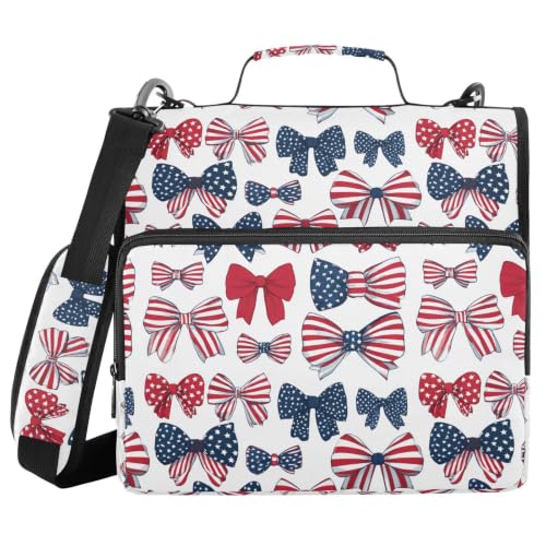 American Flag Bows Zipper Binder 3 Ring with Shoulder Strap | Multi-Pocket Organizer, 2 Inch Binder Holds 500 Sheets, Zipper Binders Organizer for School Students Office - color: Multicolored.25