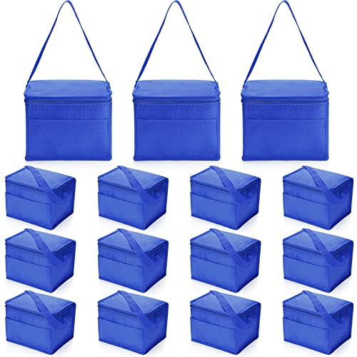 Nuogo 15 Pack Insulated Lunch Bags Bulk, Reusable Cooler Boxes, Leakproof Lunch Boxes Set, Waterproof Thermal Coolers, Insulated Beverage Bag for Women Men Work Picnic Beach(Blue) - color: Blue, size: Basic Style